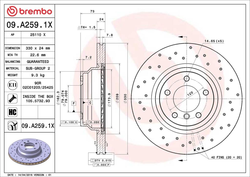 Disques de frein BREMBO ref. 09.A259.1X
