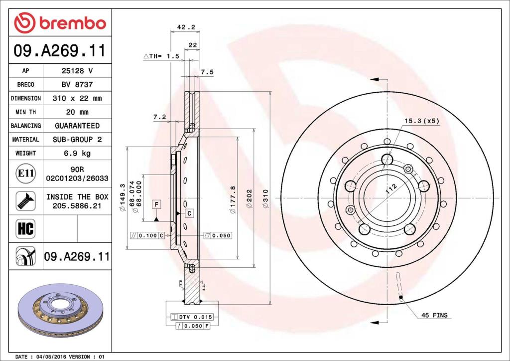 Discos de freno BREMBO ref. 09.A269.11