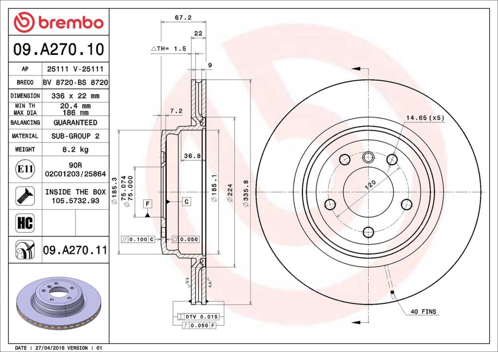 Discos de freno BREMBO ref. 09.A270.11