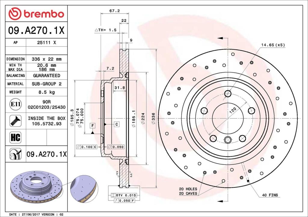 Disques de frein BREMBO ref. 09.A270.1X