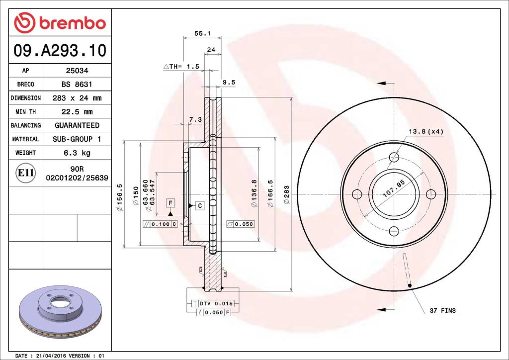 Disques de frein BREMBO 09.A293.10