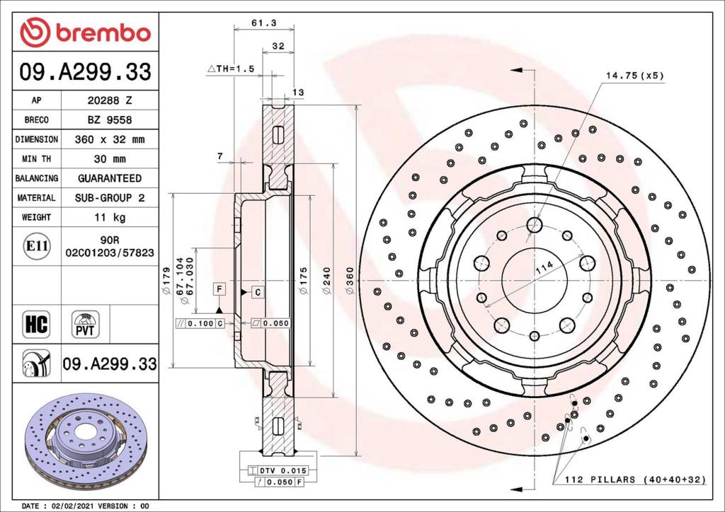 Disques de frein BREMBO 09.A299.33