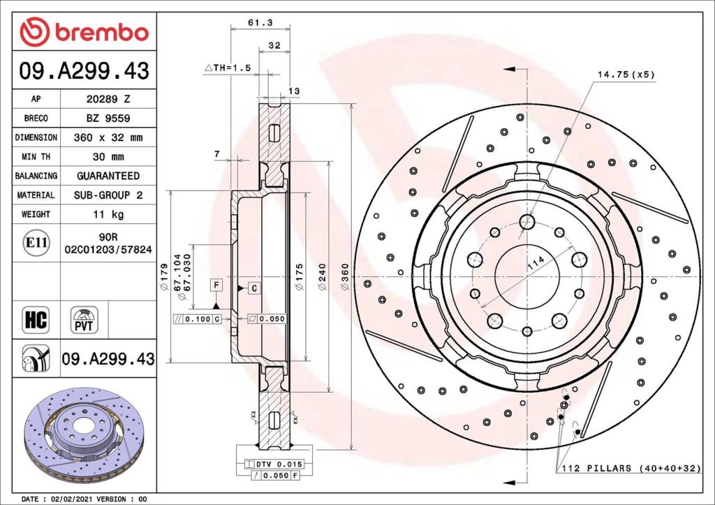 Disques de frein BREMBO ref. 09.A299.43
