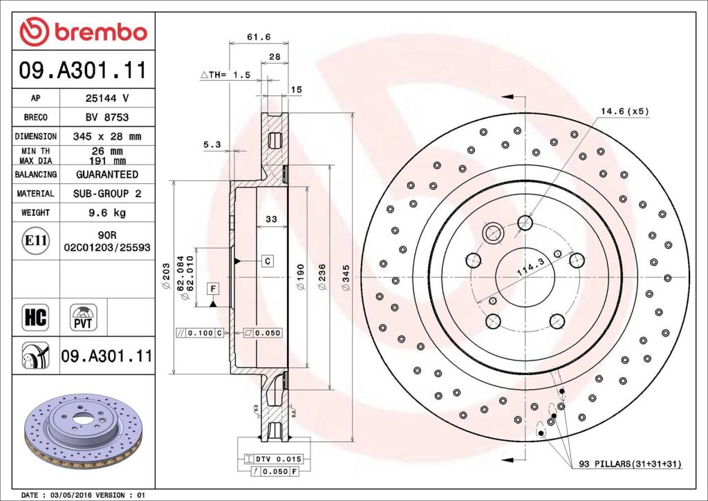Disques de frein BREMBO ref. 09.A301.11
