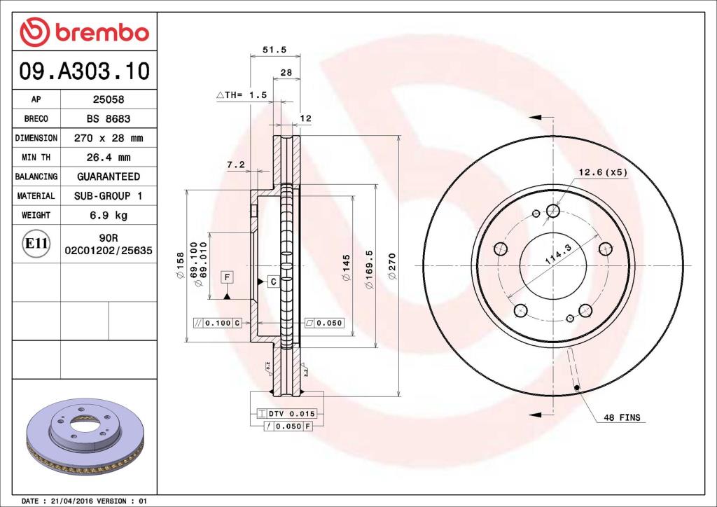 Discos de travão BREMBO 09.A303.10