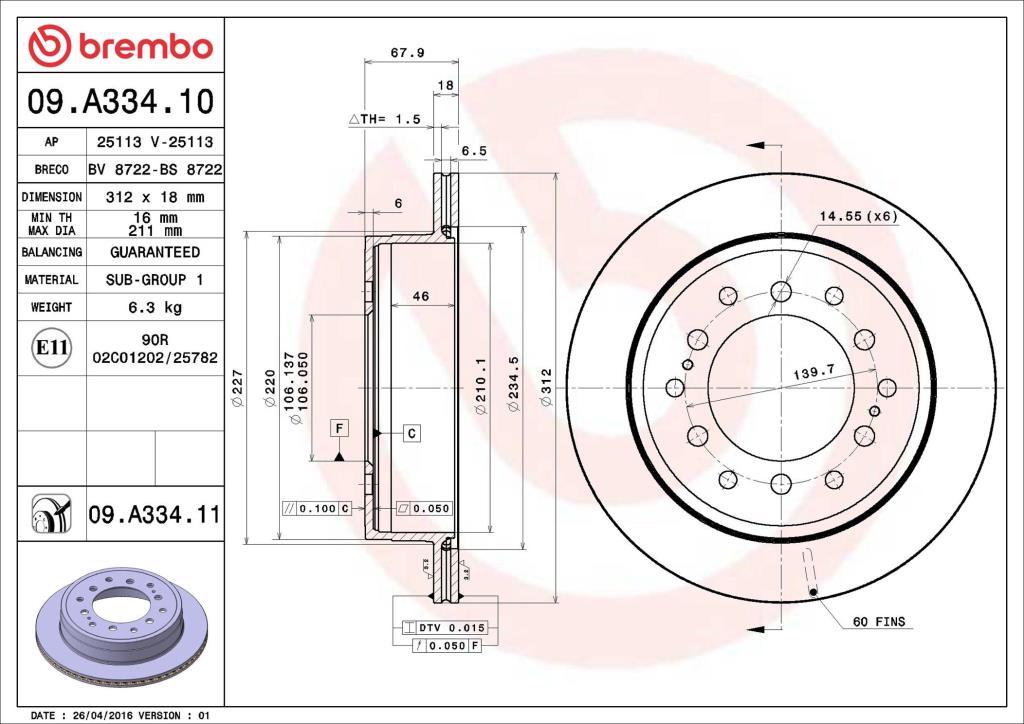 Discos de freno BREMBO ref. 09.A334.11