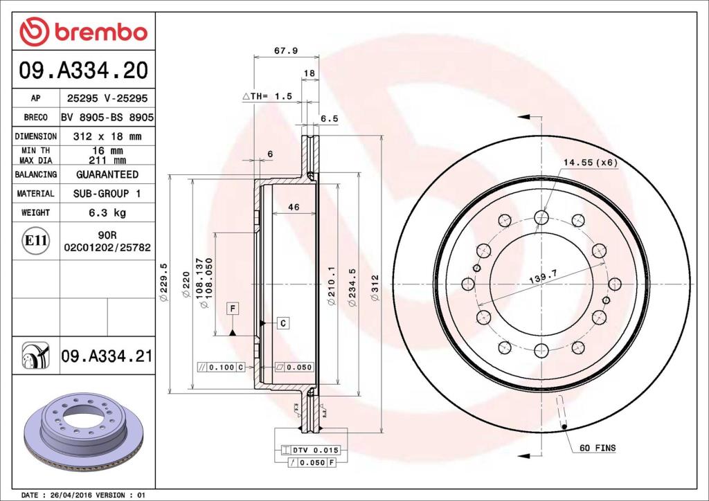 Discos de freno BREMBO ref. 09.A334.21