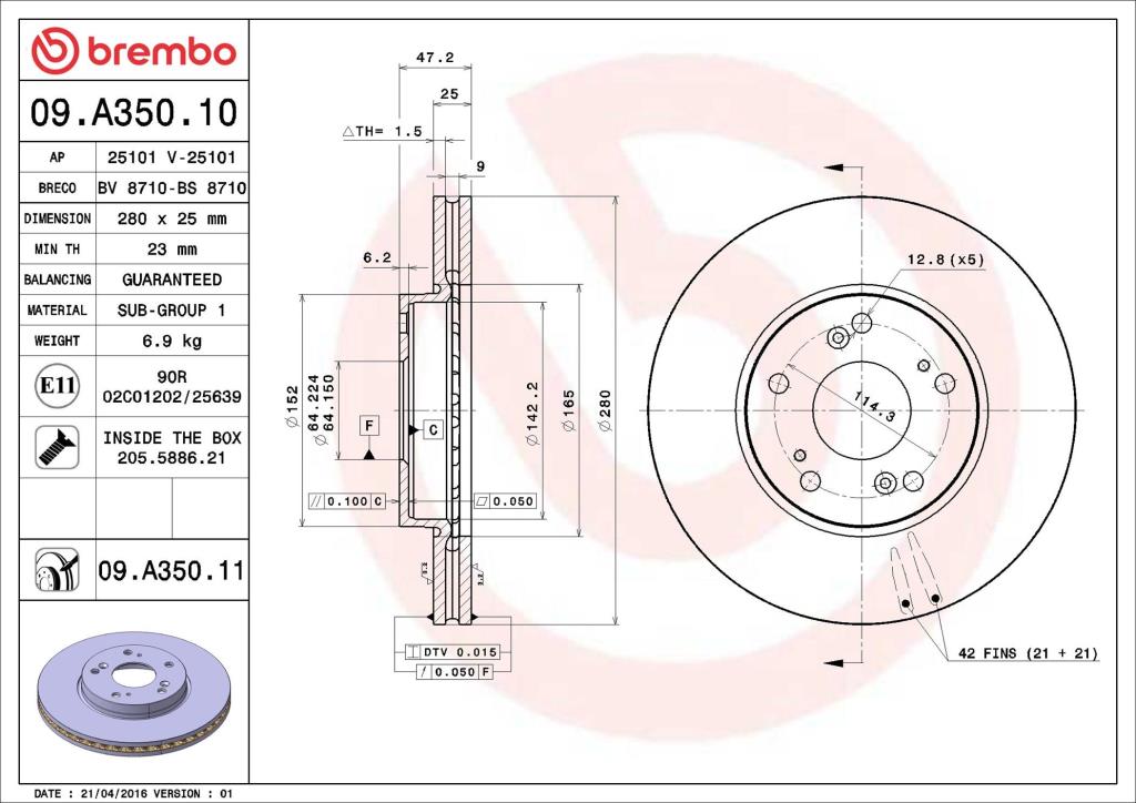 Discos de freno BREMBO ref. 09.A350.11