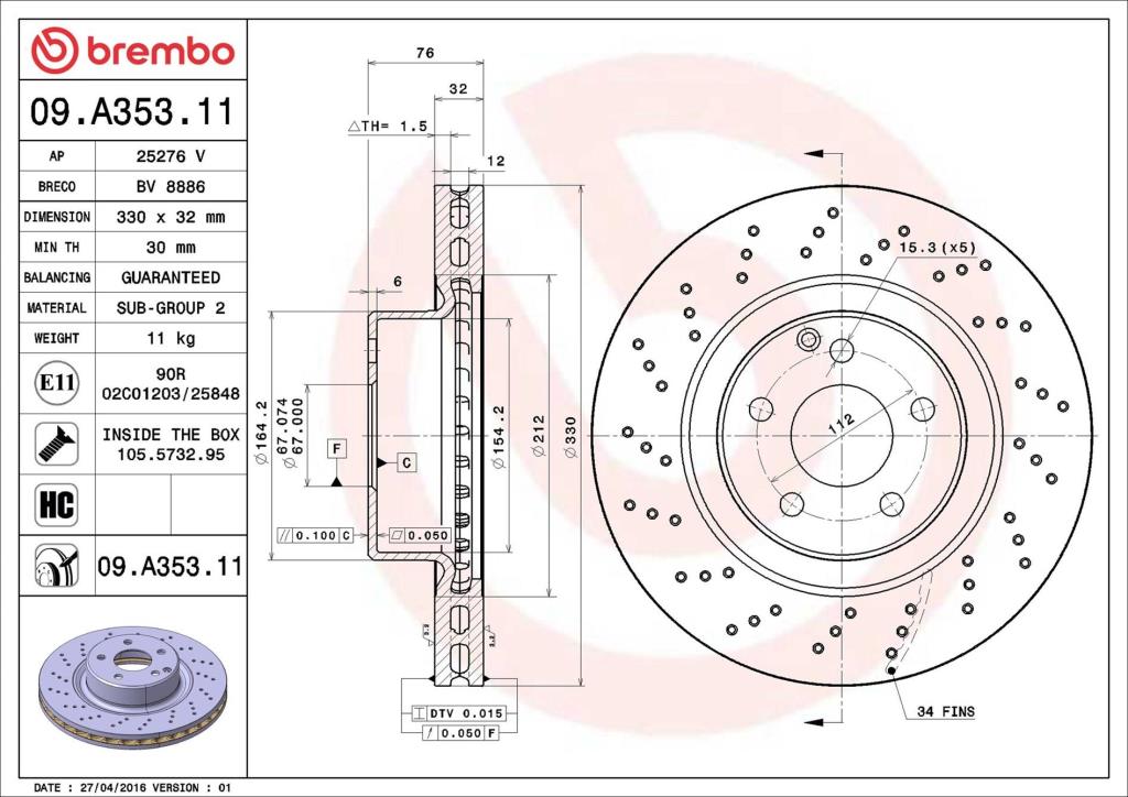 Discos de travão BREMBO 09.A353.11