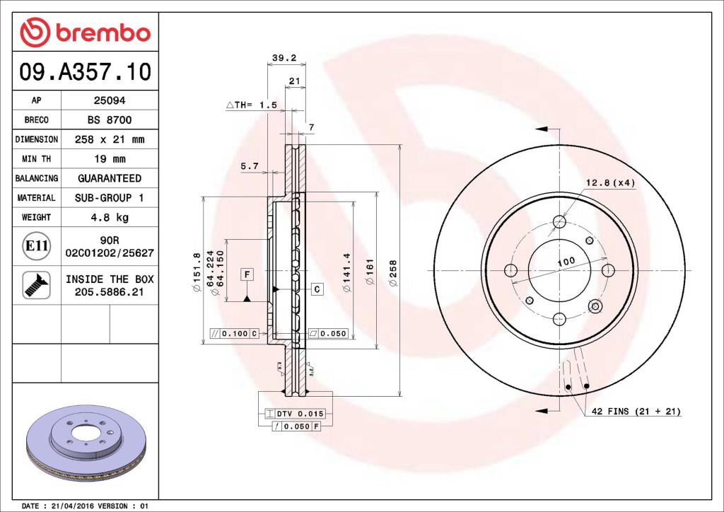 Discos de freno BREMBO ref. 09.A357.10