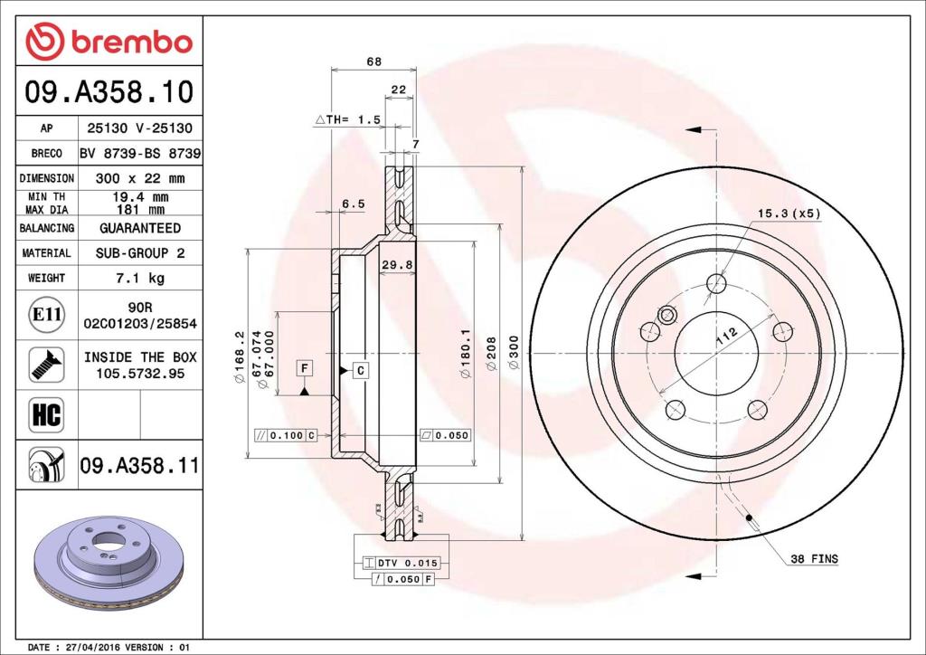 Discos de freno BREMBO ref. 09.A358.11