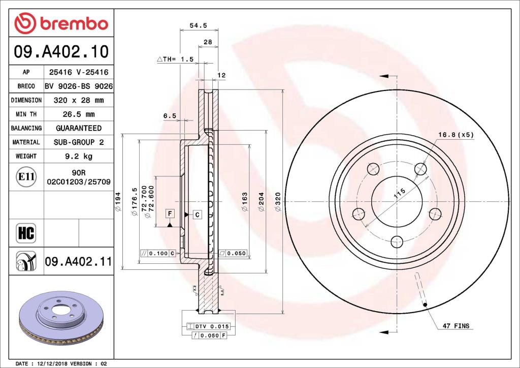 Discos de freno BREMBO ref. 09.A402.11
