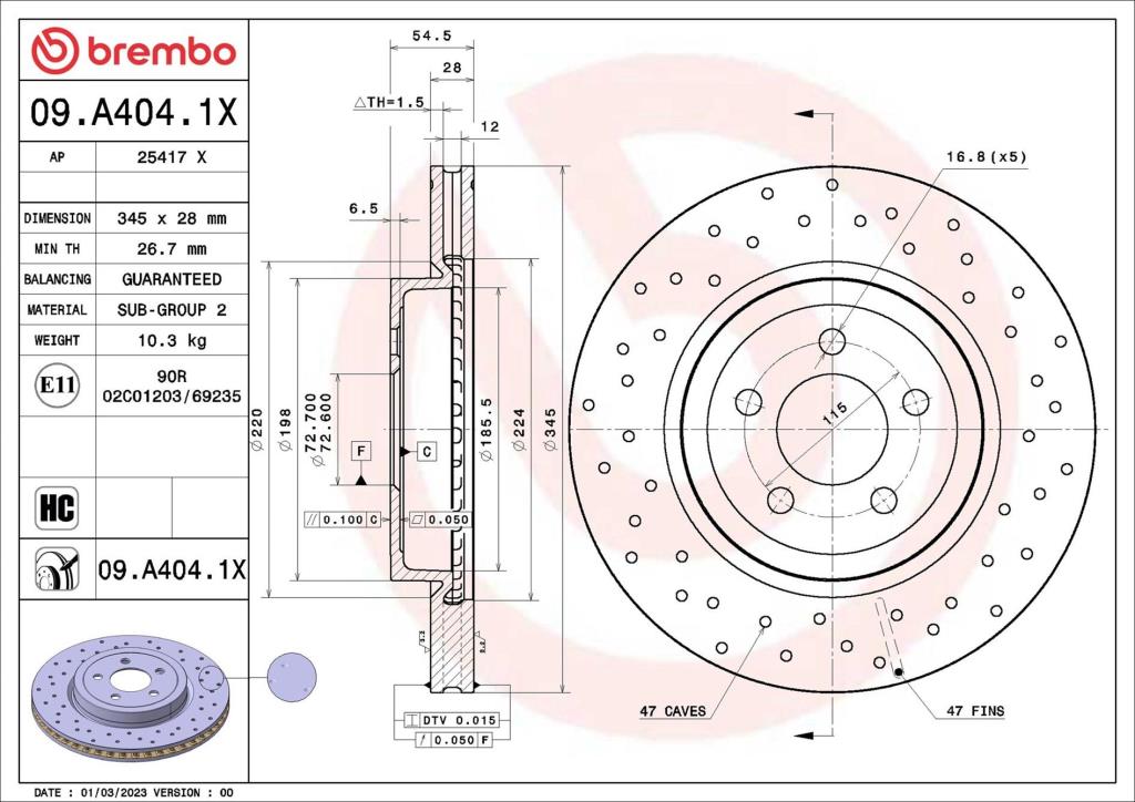 Discos de freno BREMBO ref. 09.A404.1X