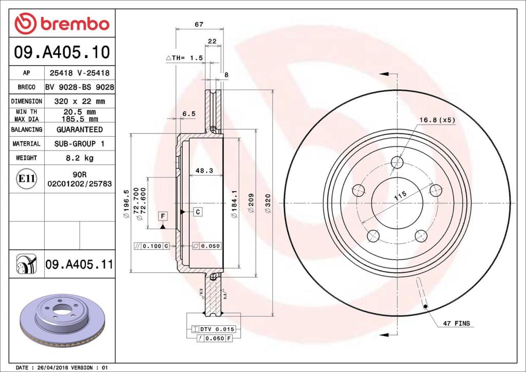 Disques de frein BREMBO ref. 09.A405.11