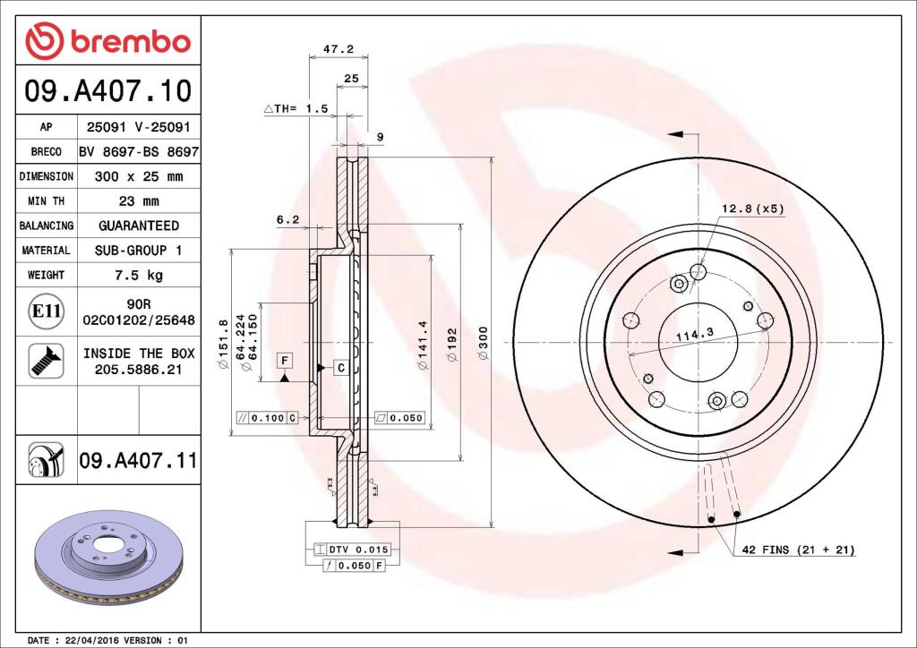 Discos de freno BREMBO ref. 09.A407.11