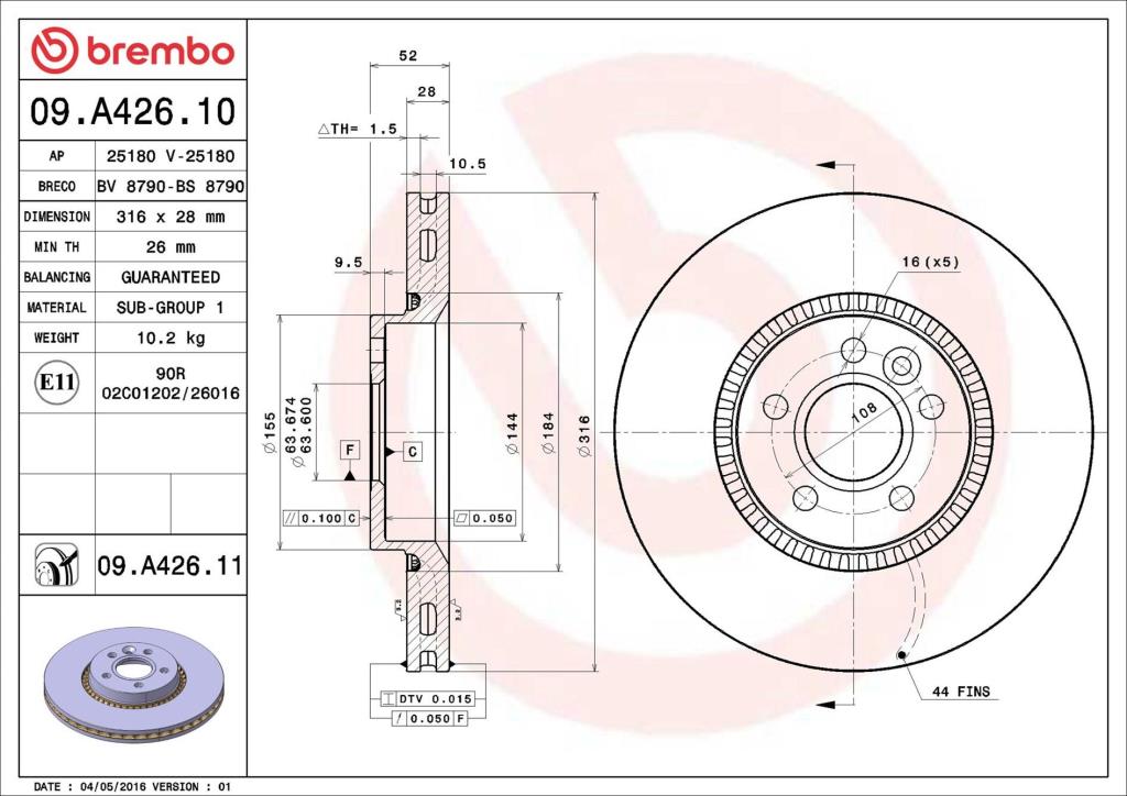 Discos de travão BREMBO ref. 09.A426.11