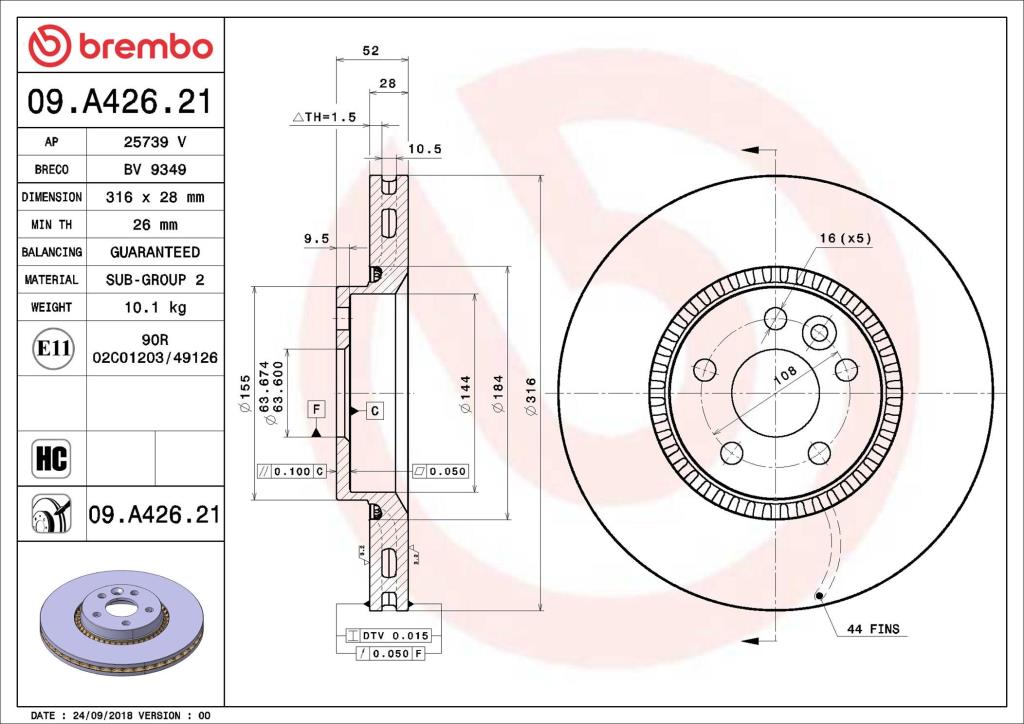 Discos de freno BREMBO ref. 09.A426.21