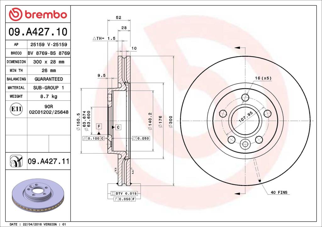 Discos de freno BREMBO ref. 09.A427.11