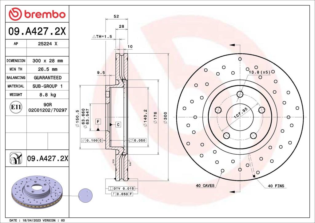 Disques de frein BREMBO ref. 09.A427.2X