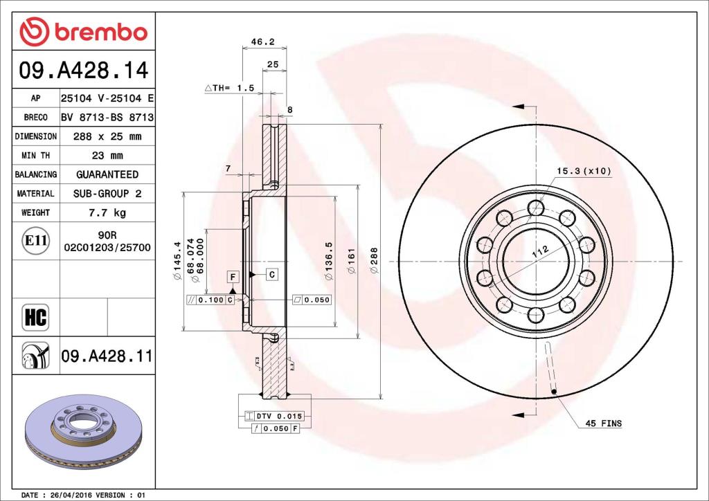 Disques de frein BREMBO 09.A428.11