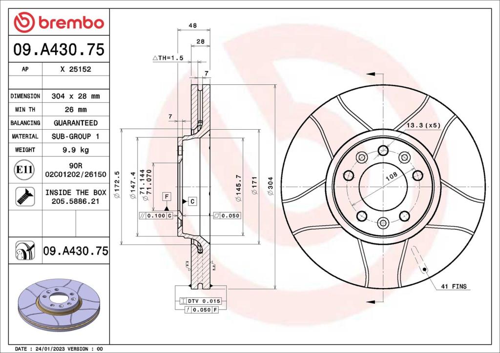 Disques de frein BREMBO ref. 09.A430.75