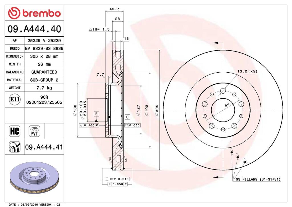 Discos de freno BREMBO ref. 09.A444.41