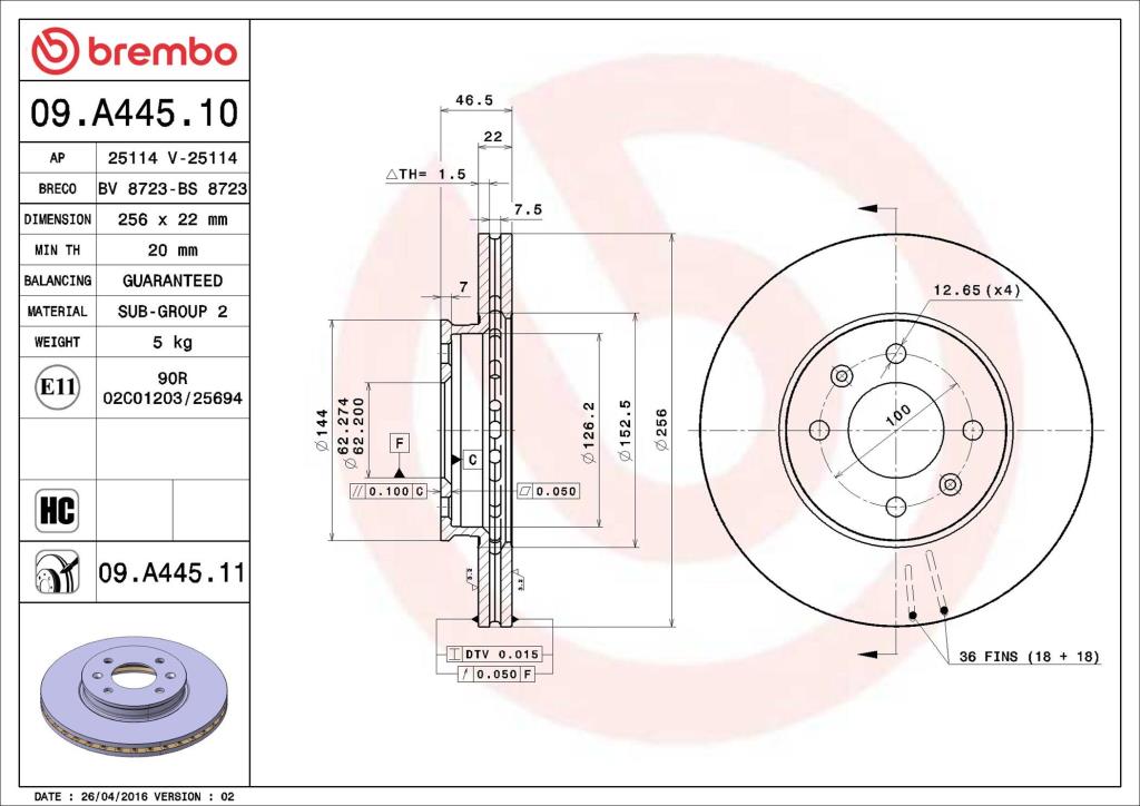 Discos de travão BREMBO ref. 09.A445.11