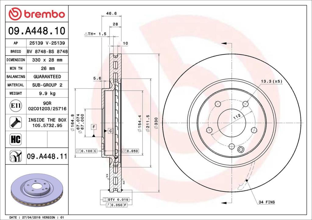 Discos de freno BREMBO ref. 09.A448.11