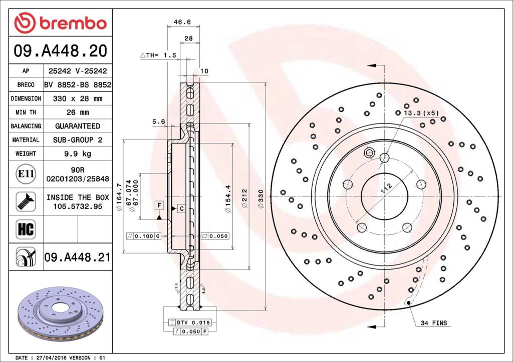 Discos de freno BREMBO ref. 09.A448.21