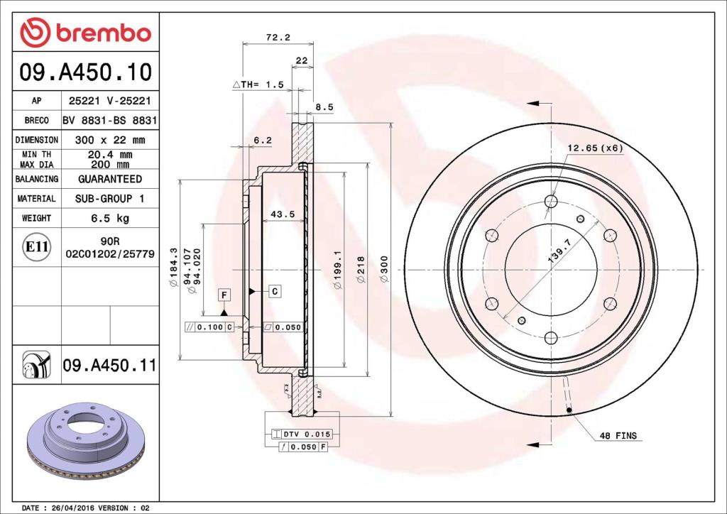 Disques de frein BREMBO ref. 09.A450.11