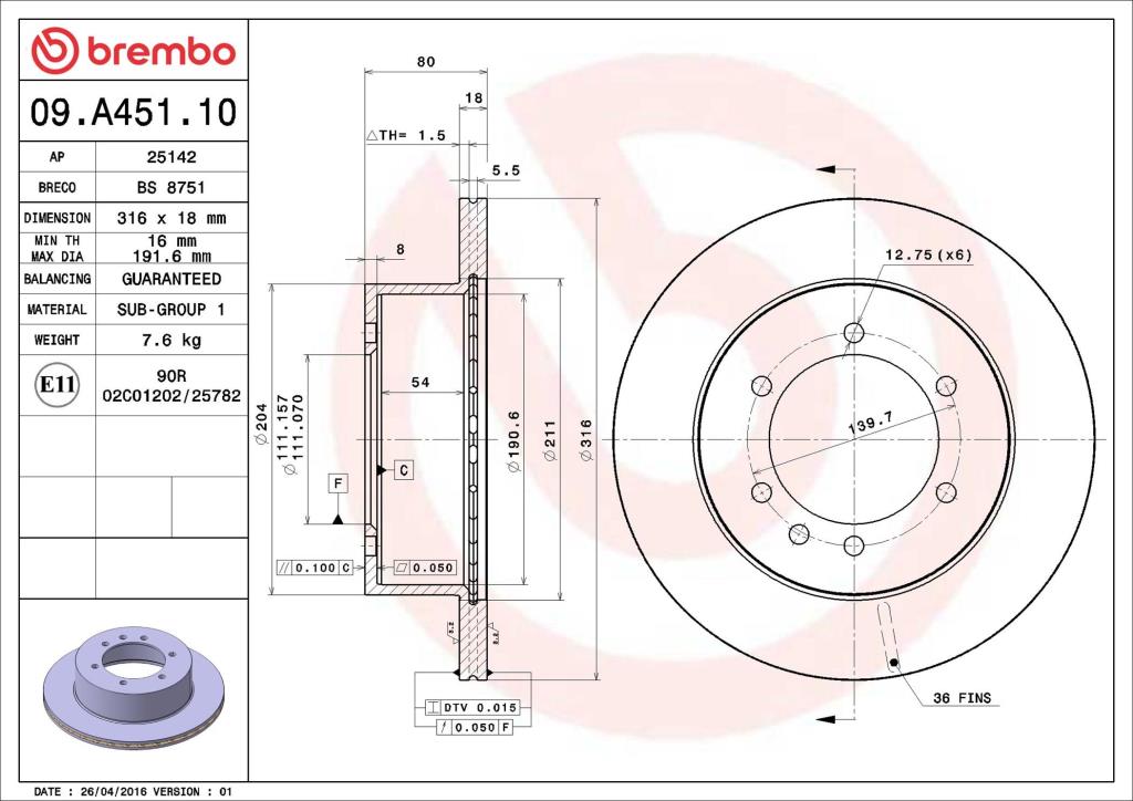 Discos de freno BREMBO ref. 09.A451.10
