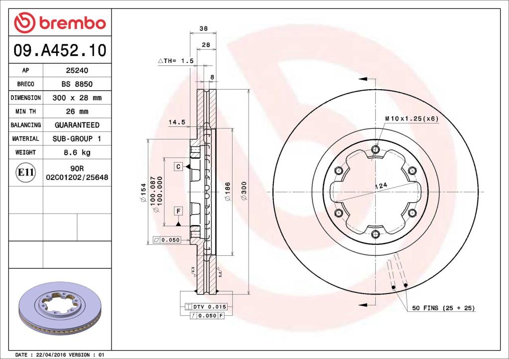 Disques de frein BREMBO 09.A452.10