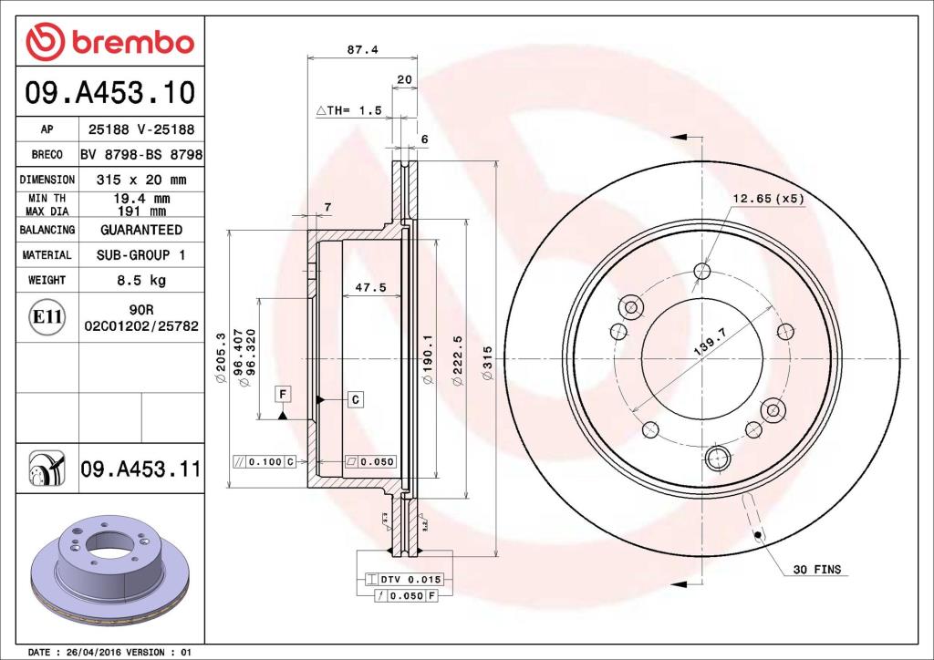 Discos de freno BREMBO ref. 09.A453.11