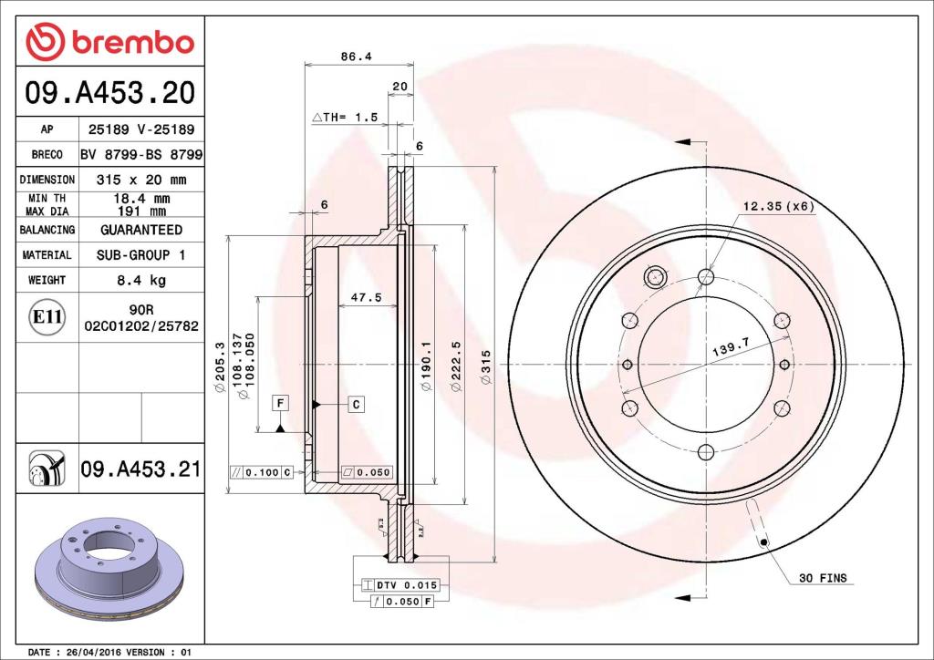 Discos de freno BREMBO ref. 09.A453.21