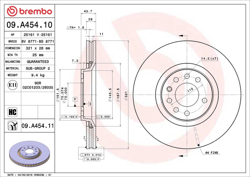 Discos de freno BREMBO ref. 09.A454.11