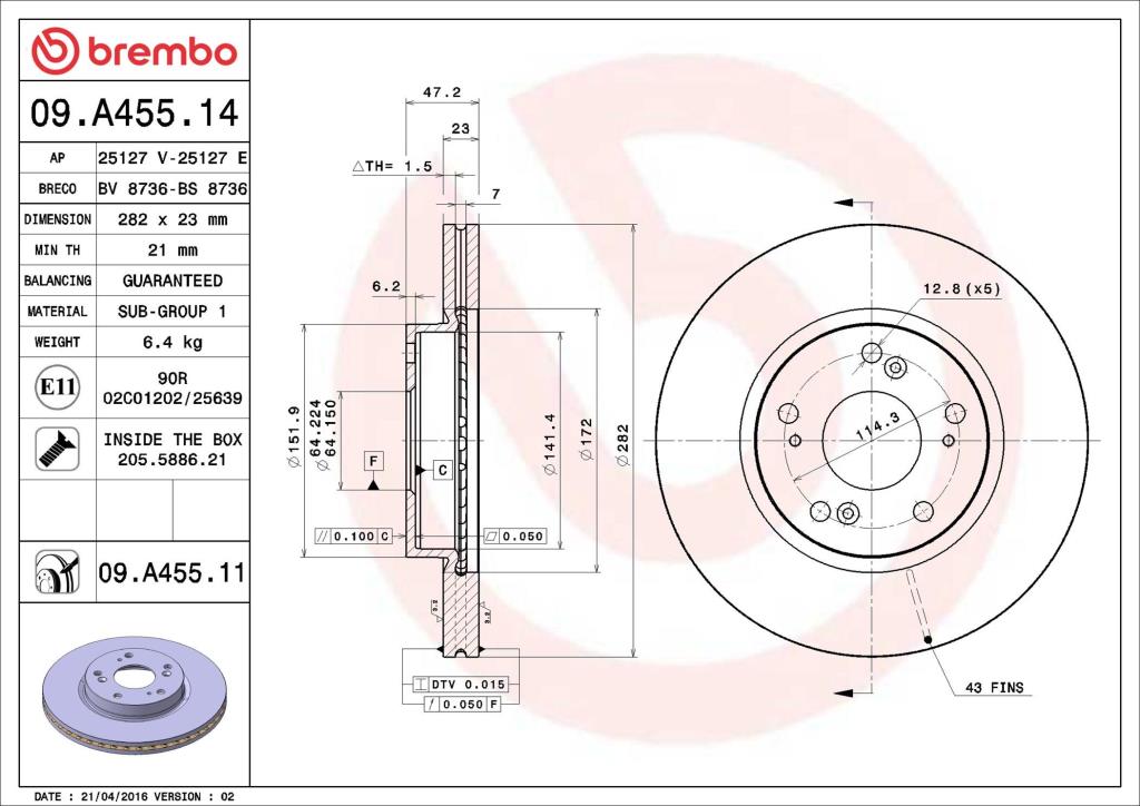 Discos de freno BREMBO ref. 09.A455.14