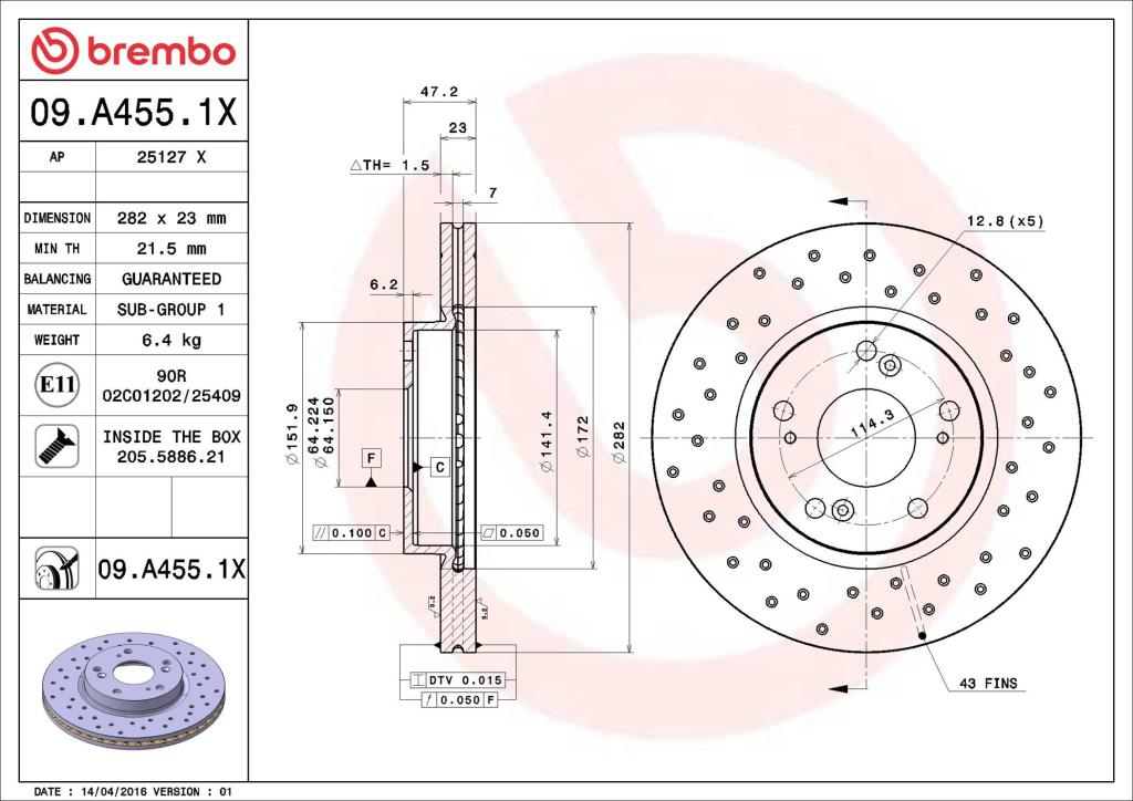 Disques de frein BREMBO 09.A455.1X