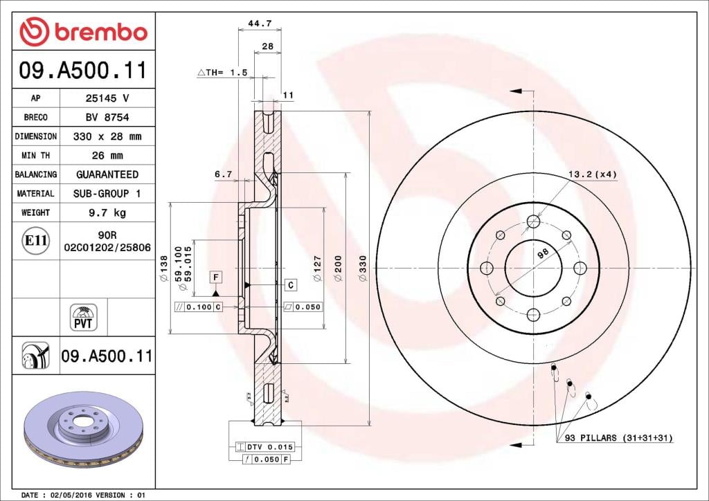 Discos de freno BREMBO ref. 09.A500.11