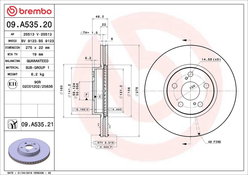 Discos de travão BREMBO 09.A535.21