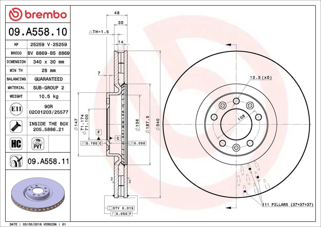 Disques de frein BREMBO ref. 09.A558.11