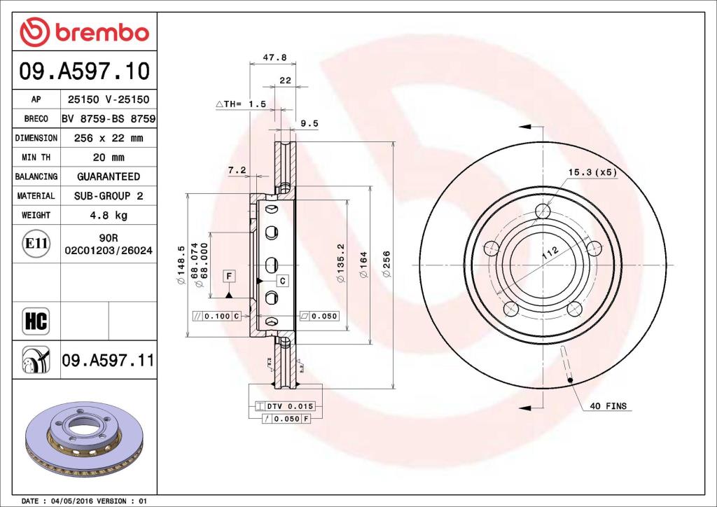 Disques de frein BREMBO 09.A597.11