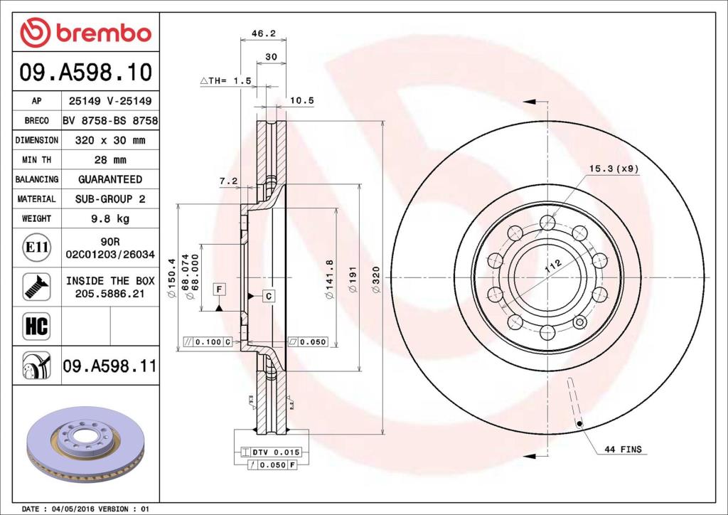 Discos de freno BREMBO ref. 09.A598.11