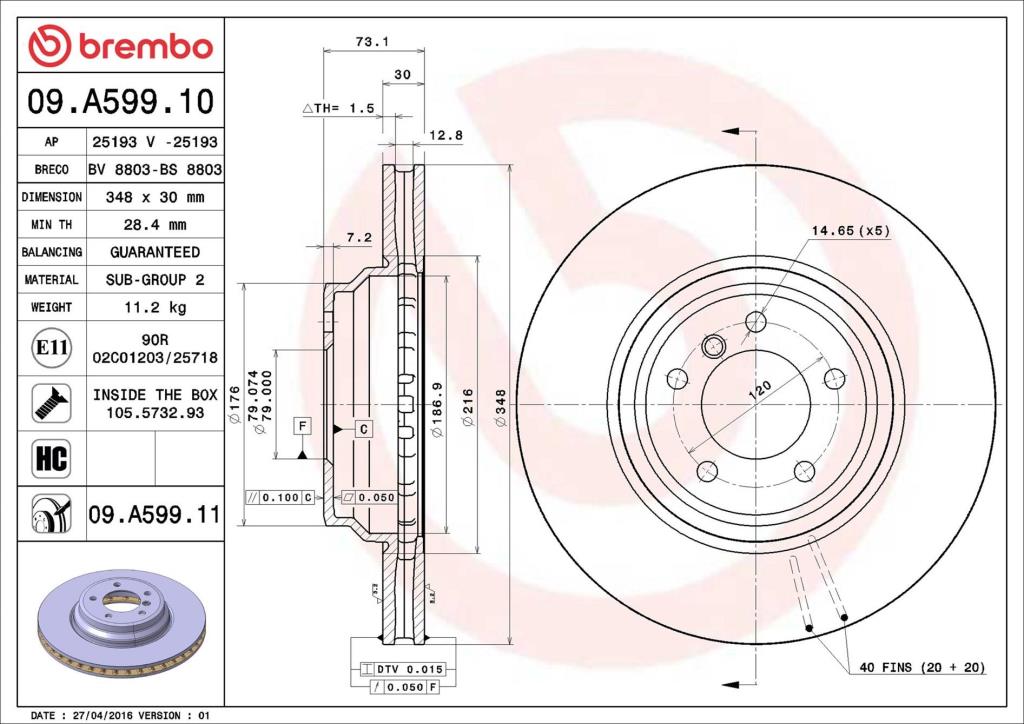 Discos de freno BREMBO ref. 09.A599.11