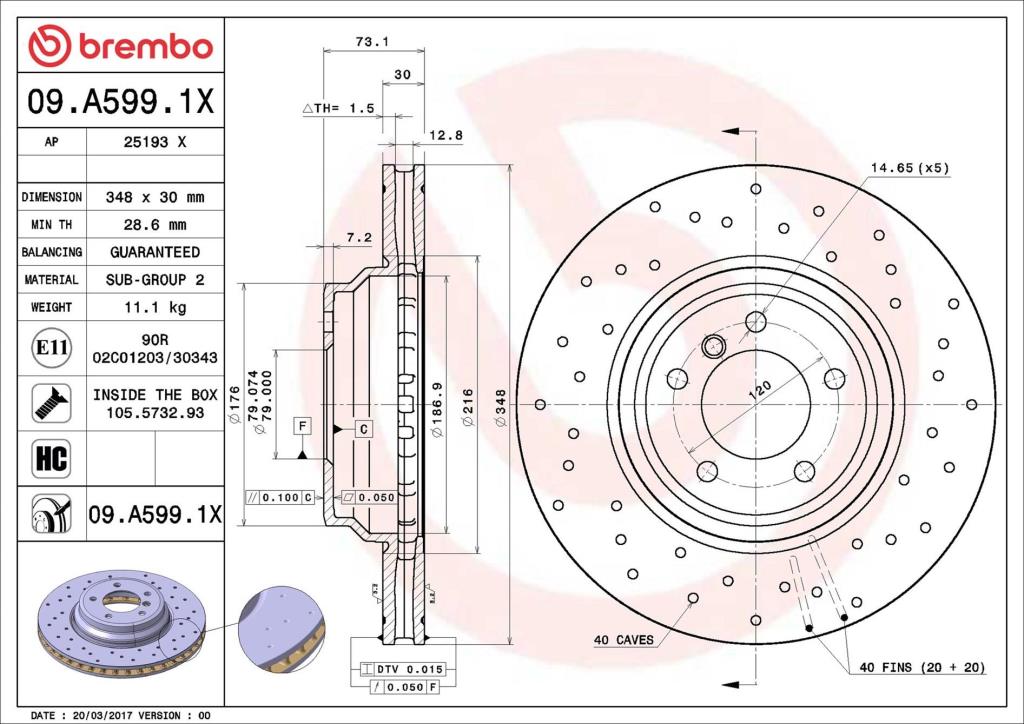 Disques de frein BREMBO 09.A599.1X
