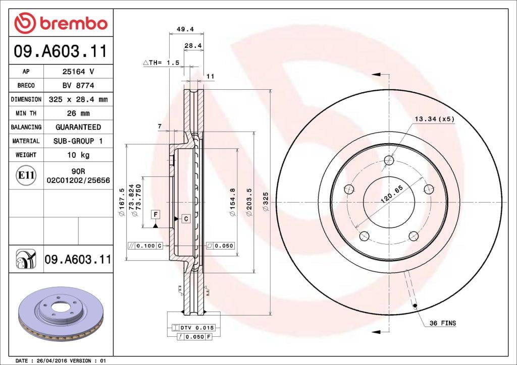 Discos de freno BREMBO ref. 09.A603.11