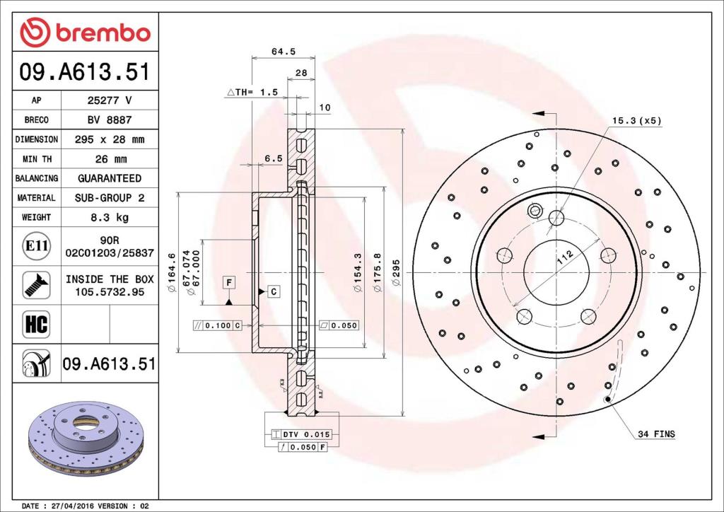 Disques de frein BREMBO 09.A613.51