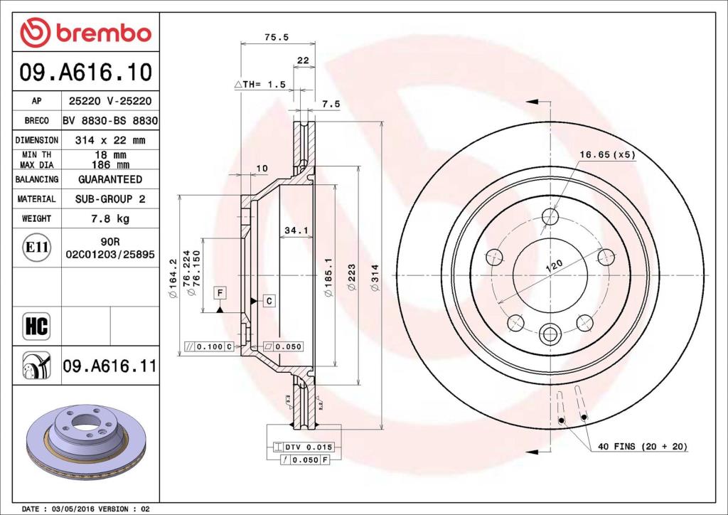 Disques de frein BREMBO 09.A616.11