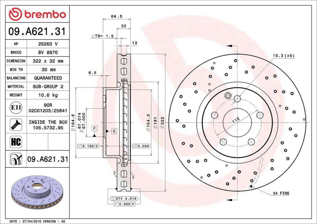 Disques de frein BREMBO 09.A621.31