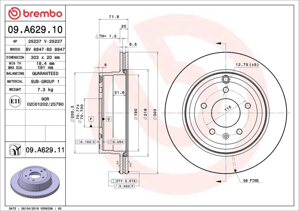 Discos de freno BREMBO ref. 09.A629.11