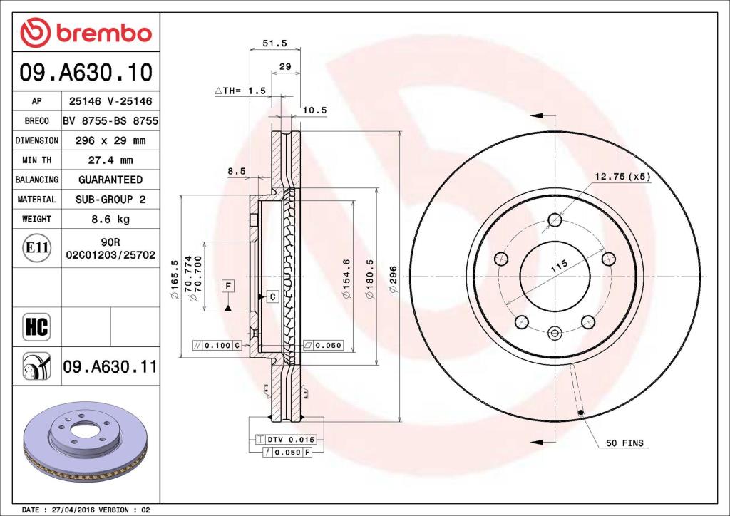 Disques de frein BREMBO 09.A630.10